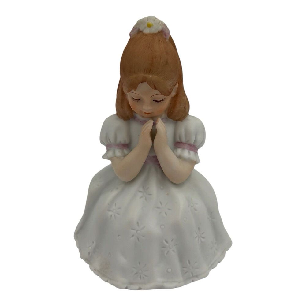 Vintage Enesco 1987 Praying Girl Porcelain Figurine 3.75” Learning To Pray